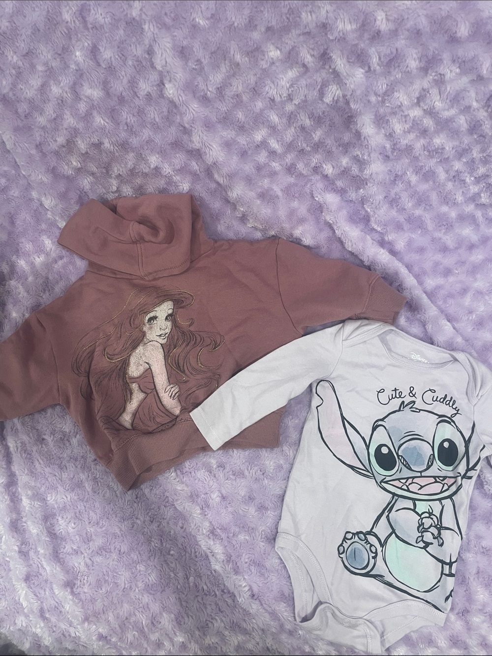 Disney Mauve Ariel Hoodie & White Stitch Bodysuit Set for Kids